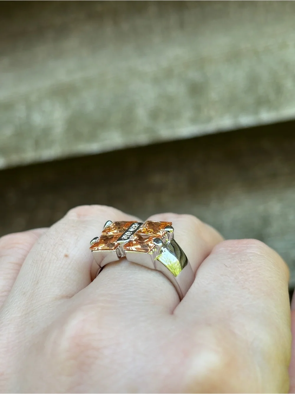 Camille Lucie Vintage Ring, Topaz and White Gold Plated